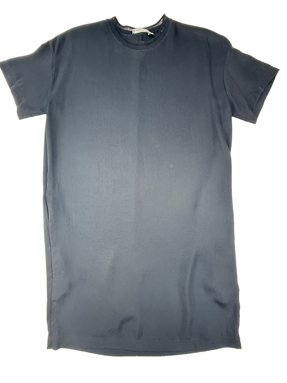 Vince Rib Trim Crew Neck Short Sleeve T-Shirt Dress Black Triacetate Women's XS